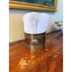 Vintage Brass Shell Planter | Coastal Cachepot, Desk Organizer